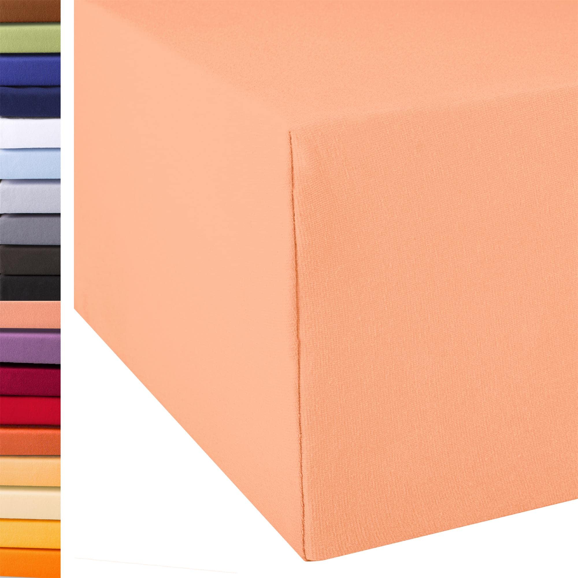 aqua-textil Exclusiv Spannbettlaken 180x200-200x220 cm apricot Jersey Baumwolle 230g/qm Spannbetttuch Elastan Laken