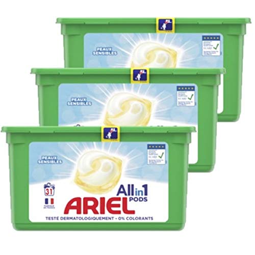 Ariel Allin1 Sensitive Flüssigwaschmittel in Kapseln, 93 Waschgänge, für empfindliche Haut mit langer Frische