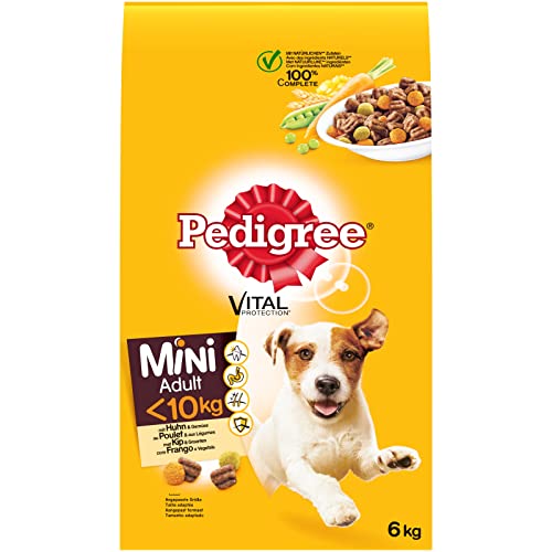 Pedigree Hundefutter Trockenfutter Adult für kleine Hunde <10 kg mit Huhn und Gemüse, 1 Beutel (1 x 6 kg)