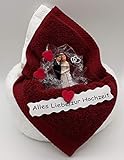 Frotteebox Geschenk Set Hochzeitstorte in Handarbeit geformt aus 1x Handtuch (100x50cm) weiß und 1x Gästetuch (30x30cm) rot