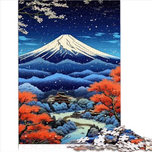 Puzzles für Erwachsene Ukiyo e Mount Fuji Sakura1000-teiliges Holzpuzzle für Kinder ab 12 Jahren, Lernpuzzlegröße (50x75 cm)