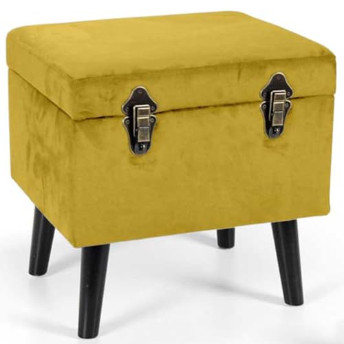 BAKAJI Sitzhocker mit Samtbezug und aufklappbarer Kofferform, Hocker mit Fußstütze aus Stoff, modernes Design mit Reißverschlüssen, Größe 40 x 33 x 40 cm (Gold)