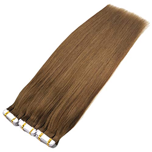 Remy Tape Hair Extensions, hellbraune gerade menschliche Haare nahtlose Haut Schuss unsichtbares doppelseitiges Band Haarverlängerung für Frauen, 8#,3 packages,16''/40cm