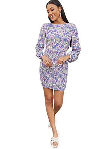 Chi Chi London Damen Mehrfarbiges Minikleid mit V-Ausschnitt und Langen Ärmeln Kleid, Multi, 34