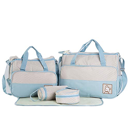 5 TLG Baby Wickeltasche Tote Bag Schultertasche Handtasche Multifunktionale Mutter Windeltasche Hellblau Eine Größe