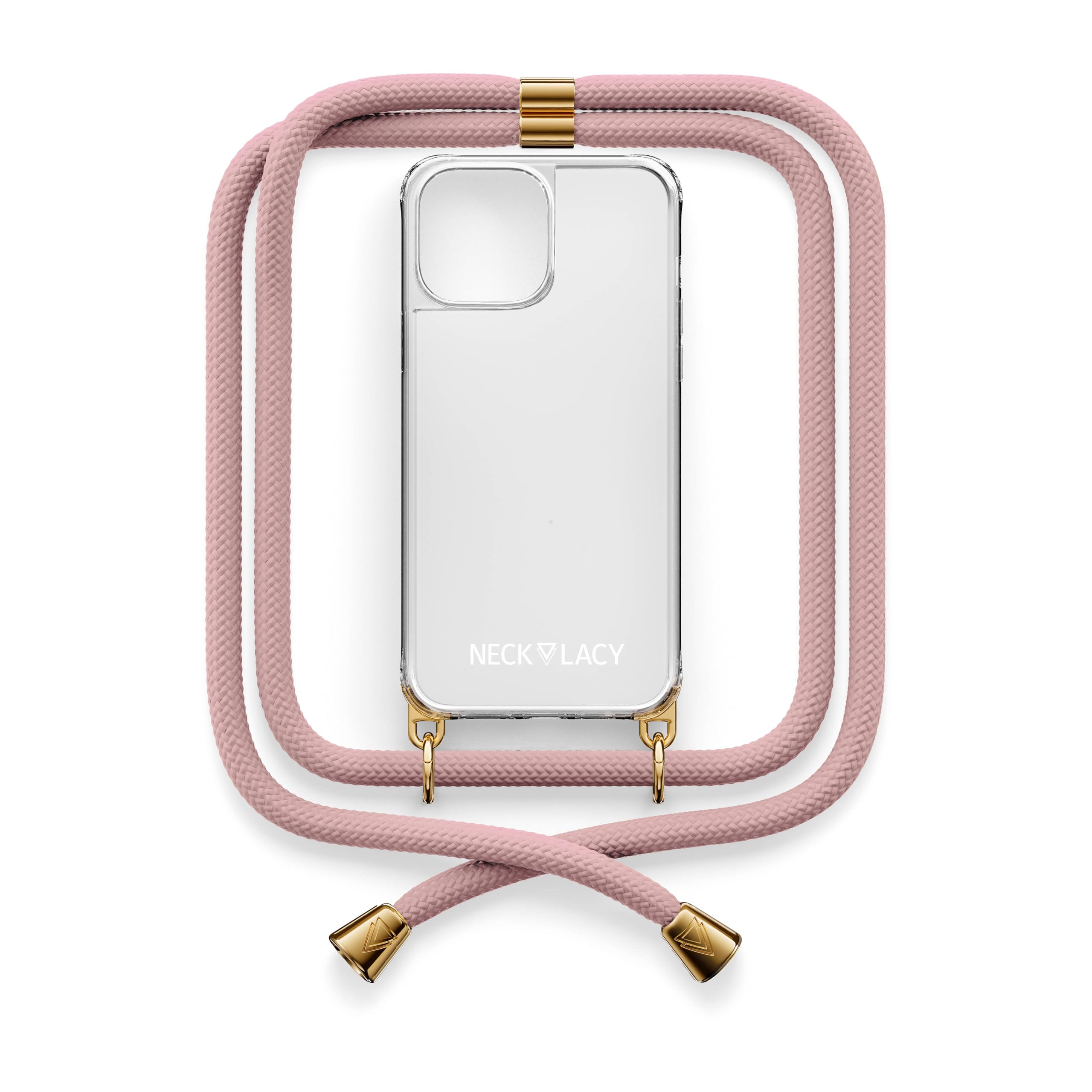 NECKLACY® - Die Premium Handykette für Apple iPhone 15 Pro Max in Soft Nude | transparente Handyhülle mit hochwertiger Abnehmbarer Kordel zum Umhängen - Smartphone Crossbody