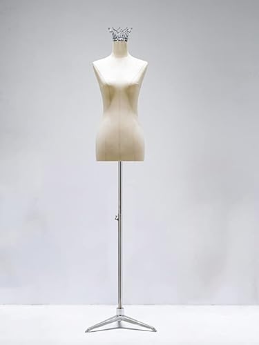 YZSHOUSE Weiß Mannequin Schaufensterpuppe mit Metall Stativbasis Schneiderbüste Damen Büste Torso als Dekobüste oder Kleiderständer zu verwenden (Color : Silver, Size : Armless)
