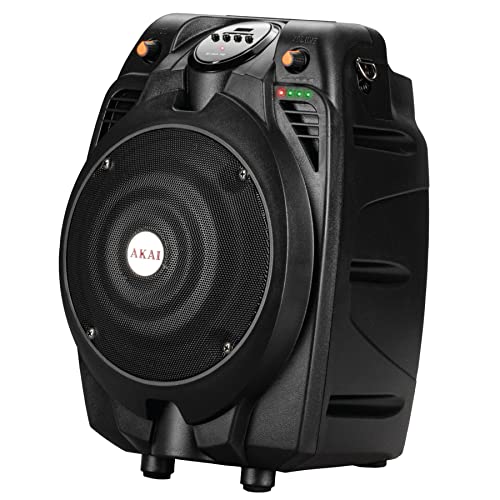 AKAI Party-Lautsprecher 2-Wege mit Karaoke-Mikrofon In/Outdoor Bluetooth AUX USB 2600mAh Mikrofon/Gitarren-Verstärker
