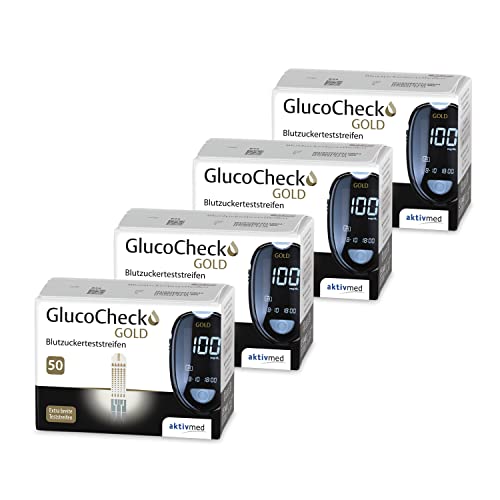 GlucoCheck GOLD - 200 Blutzuckerteststreifen zur Kontrolle des Blutzucker-Wertes - Anwendbar mit dem GlucoCheck GOLD Blutzuckermessgerät