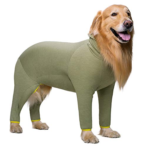 NashaFeiLi Haustierkleidung, Hunde-Kapuzenpullover, Pyjama, 4 Beine, Overall aus Baumwolle, Einteiler für mittelgroße und große Hunde (Nr. 38, grün)