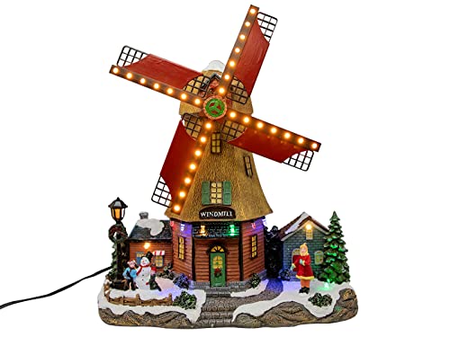 Spetebo LED Windmühle mit Musik und Bewegung - 29 x 25 cm - Weihnachtsdorf Szene beleuchtet - Weihnachts Stadt Winter Dorf Tisch Deko