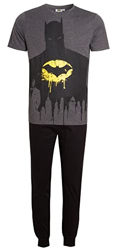 DC Comics Batman Herren Pyjama für Herren, kurzärmeliges T-Shirt + Loungehose, Geschenkset, Schwarz , M