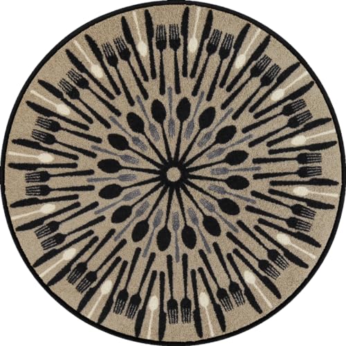 Salonloewe Fußmatte R85 cm Table Mandala beige Fußabtreter, innen, außen, Schmutzfangmatte, Sauberlauf-Teppich