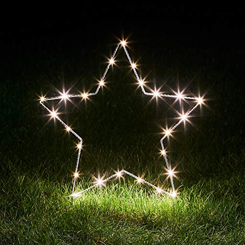 Lights4fun 25er Micro LED Osby Stern mit Timer warmweiß Batteriebetrieben Außen & Innen Stern Beleuchtet Außen Weihnachtsbeleuchtung Stern mit Batterie und Timer