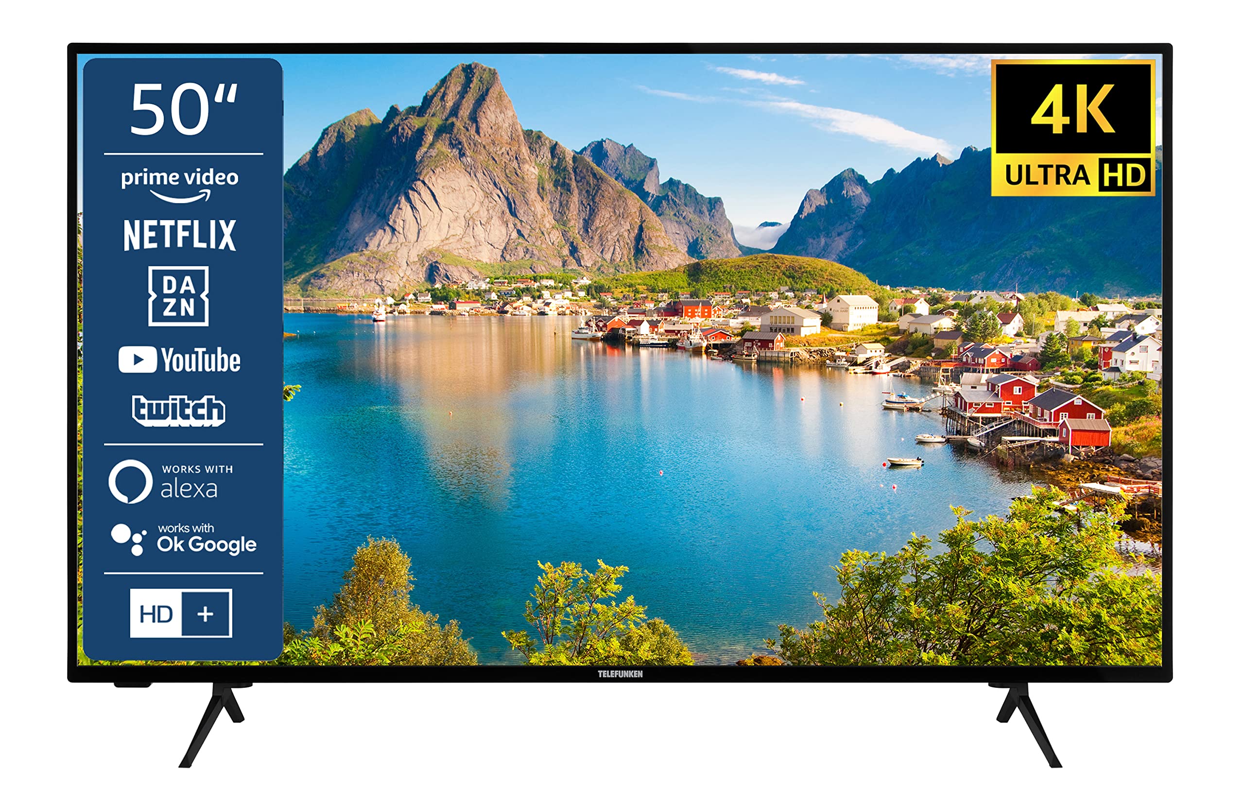 TELEFUNKEN XU50SN550S 50 Zoll Fernseher/Smart TV (4K Ultra HD, HDR, Triple-Tuner, Dolby Atmos) - Inkl. 6 Monate HD+ [2023], Schwarz