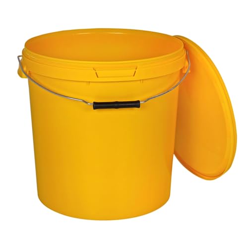 BenBow Eimer mit Deckel 30l gelb - lebensmittelecht, stabil, luftdicht, auslaufsicher, geruchsneutral - Aufbewahrungsbehälter aus Kunststoff, mit Metalgriff - leer, 5x 30 Liter