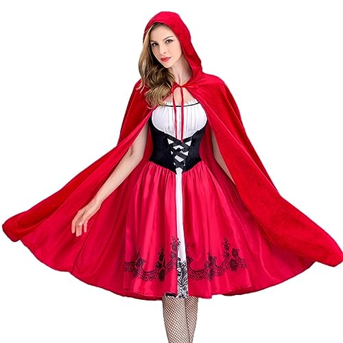Rheross Damen Gothic Kostüm Kapuzenumhang Weihnachten Halloween Partykleid mit Umhang Erwachsene Rollenspiele Langlebig XL