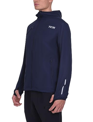 TCA Herren Lauf-Softshelljacke. Reflektierende atmungsaktive Packable-Jacke mit Reißverschlusstaschen - Dunkelblau, M