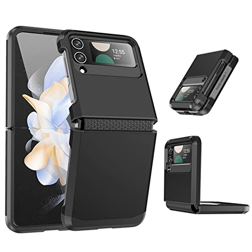 KVIBEO Schutzhülle für Samsung Galaxy Z Flip 4, Scharnierschutz, robuste Schutzhülle mit Kameraschutz, stoßfest, robust, kratzfest, Schwarz