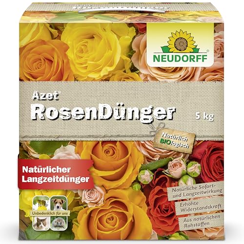 Neudorff Azet RosenDünger, erhöht die Widerstandsfähigkeit und sorgt für farbenfrohe Blüten an Rosen, Stauden und einjährigen Blütnpflanzen, 5 kg