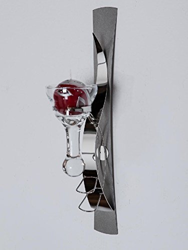 Wandleuchter mit Glaseinsatz, 1-flammig, 42 cm, silber