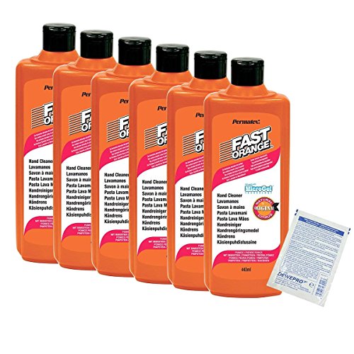 6er Set Permatex Fast Orange Flasche 440ml - die perfekte Handreiniung für die Werkstatt und unterwegs - inkl. 6 St. DEWEPRO® SingleScrubs