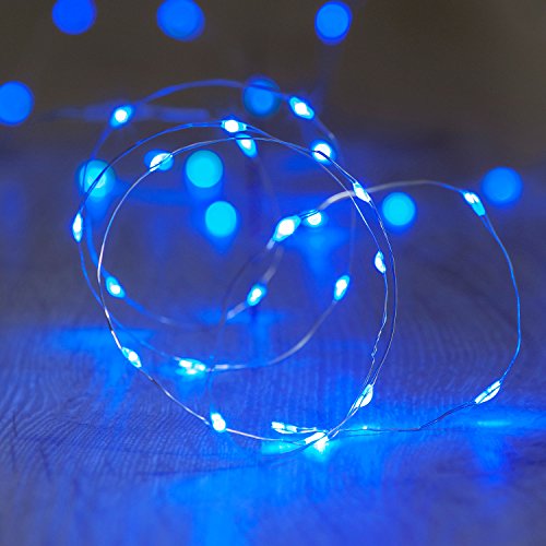 Lights4fun 5X 20er LED Draht Micro Lichterkette blau Batteriebetrieb