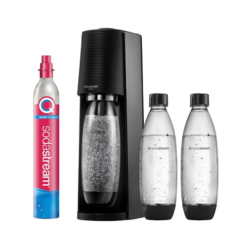 SodaStream Wassersprudler TERRA Promopack mit CO2-Zylinder und 3x 1L spülmaschinenfeste Kunststoff-Flasche, Höhe 44cm, Schwarz