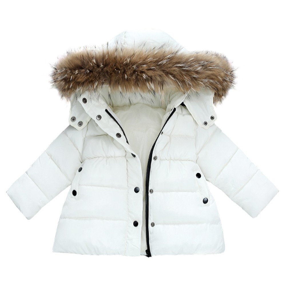 FeiliandaJJ Baby Mantel,Infant Toddler Mädchen Junge Winter Daunenjacke Kapuzenjacke Outwear Kinder Pelzkragen mit Reißverschluss Coat Warme Kleidung (110 (2~3Jahre), Weiß)