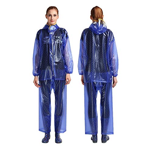 GX Regenanzug, Transparente PVC Frauen Split Dot Set, Outdoor Reiten Winddicht Poncho (Farbe : Königsblau, Größe : XL)