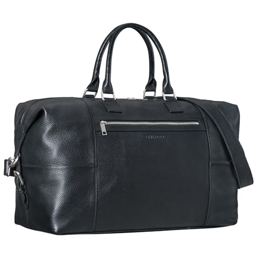 STILORD 'Rover' Reisetasche Leder groß Weekender Herren Damen XL Reisegepäck Overnight Duffle Bag echtes Rindsleder Vintage aufsteckbar, Farbe:schwarz