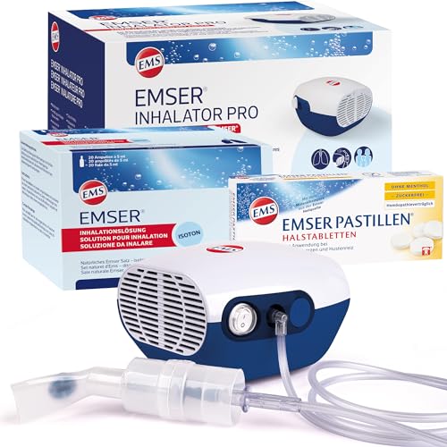 Emser Atemwegs-Gesundheitsset - Emser Inhalator Pro + Emser Inhalationslösung isoton 20 Ampullen + Emser Pastillen Mentholfrische zuckerfrei