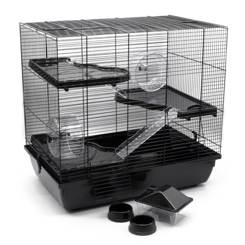 ZooPaul Premium Nagerkäfig XXL Kleintiere schwarz inkl. Zubehör 60x36x54 cm Maus Hamsterkäfig