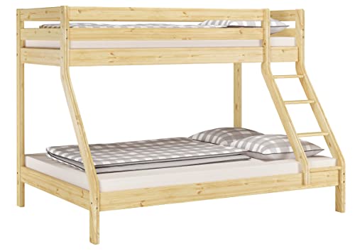 Erst-Holz Doppel-Etagenbett 140x200 und 90x200 Erwachsenen-Stockbett Kiefer Zubehör wählbar V-60.19-09-14, Ausstattung:ohne Zubehör