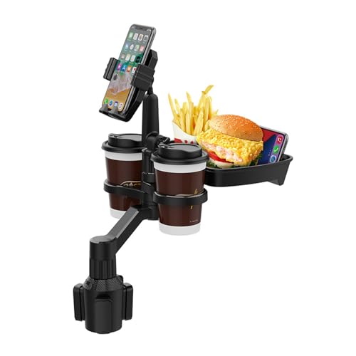Auto-Essenstisch-Tablett, um 360 Grad drehbare Getränkehalter-Telefonhalterung, Tisch, Auto-Getränkehalter-Erweiterung mit Tablett mit fester Basis und Telefonschlitz, Auto-Getränkehalter-Tablett