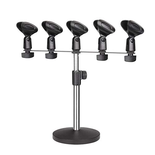 Verstellbarer Mikrofonständer für den Schreibtisch, verstellbarer Tisch-Mikrofon-Ständer, fünf Kopf-Mikrofon-Regalhalterung, silberfarben