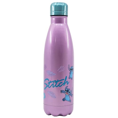 Elbenwald Lilo & Stitch Trinkflasche - 780 ml mit Aloha Hawaii Motiv, 26,5 cm Höhe, Wasserflasche mit Schraubverschluss - Edelstahl/Violett