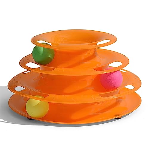 3-stufiges Drehteller-Katzenspielzeug, Bälle mit bunten Bällen, interaktives Kätzchen-Spaß, geistige körperliche Bewegung, Puzzle-Spielzeug (Farbe : Orange)