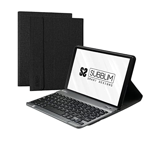SUBBLIM Tablet-Schutzhülle für Lenovo Tab M10 FHD Plus 10,3 Zoll TB-X606, mit Bluetooth-Tastatur, spanische Tastatur, Magnetverschluss, Ladeanschluss, DREI Blickwinkel, Schwarz