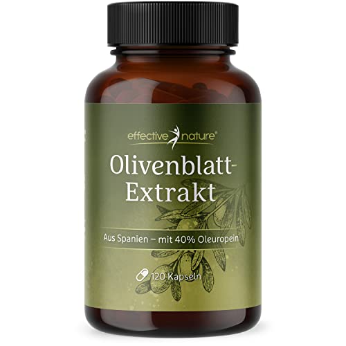 Effective nature Olivenblattextrakt Kapseln – mit natürlichem Oleuropein, Ohne Zusatzstoffe, 300 mg Oleuropein pro Tag, Hochkonzentriert, 60 vegane Kapseln