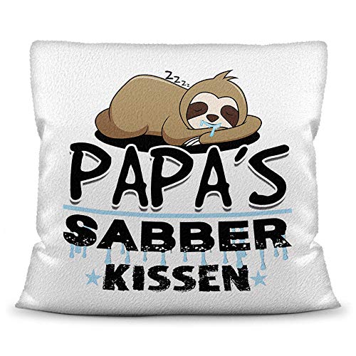 Kuschel-Kissen inkl. Füllung mit Spruch für Papa - Papas Sabber-Kissen - Bestes Vatertagsgeschenk / Geschenk-Idee für Väter / Vatertag Geburtstag - Kissen Weiß - flauschig