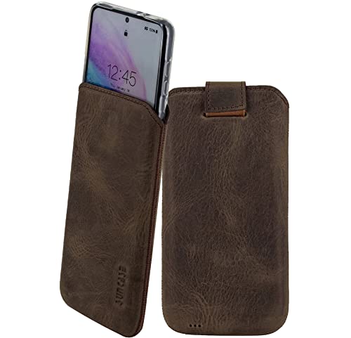 Suncase ECHT Ledertasche Leder Etui kompatibel mit Honor Magic 5 Pro (5G) Hülle (passend nur mit Silikon/Case/Bumper) in antik-dunkel braun