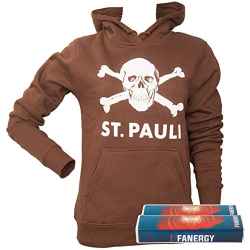 FC St. Pauli Damen Pullover Hoodie Kapuzenpullover Fanartikel Totenkopf Braun + 2X Fanergy Traubenzucker (XL)