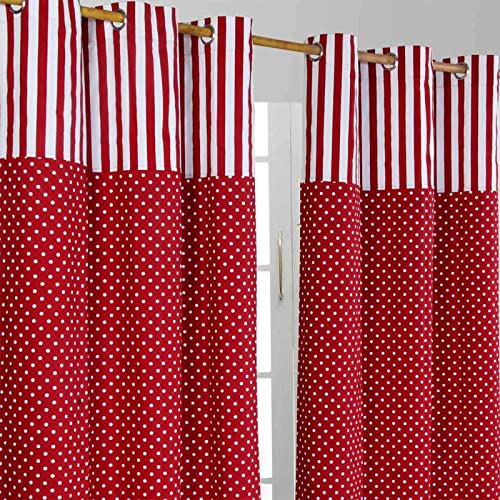 Homescapes Kindervorhang Mädchen Kinderzimmer Ösenvorhang Dekoschal Polka Dots 2er Set rot weiß 137 x 228 cm (Breite x Länge je Vorhang) 100% reine Baumwolle
