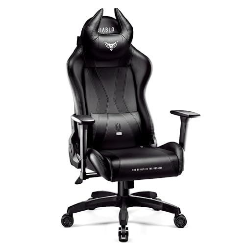 Diablo X-Horn Gaming Stuhl Bürostuhl Schreibtischstuhl 3D Armlehnen Ergonomisches Design Nacken/- Lendenkissen Kunstleder Wippfunktion (schwarz, XL)