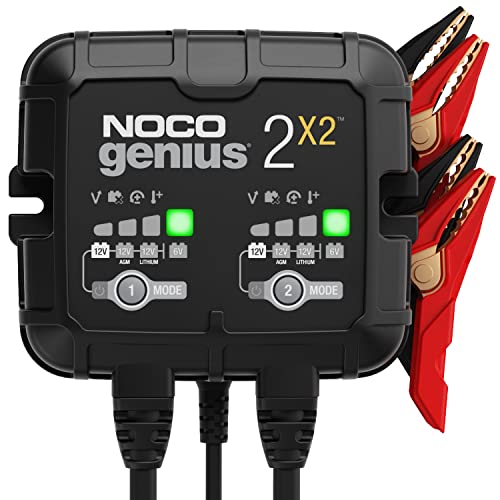 NOCO GENIUS2X2, 4A (2A/Bank) Intelligent Ladegerät, 6V und 12V Batterieladegerät, Erhaltungsladegerät, und Desulfator für Auto, Motorrad, KFZ, LKW, PKW, Boot, Roller, Wohnmobil, und Wohnwagen