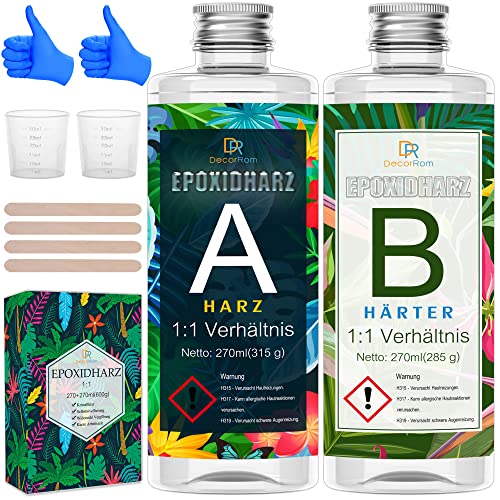 Epoxidharz Set mit Härter - 600g(540ml) Glasklar Gießharz Epoxidharz für Guss und Beschichtung,Einfaches 1: 1 Verhältnis,Transparentes 2-teiliges Harz Set für Holz,Schmuckherstellung,Malerei,Handwerk