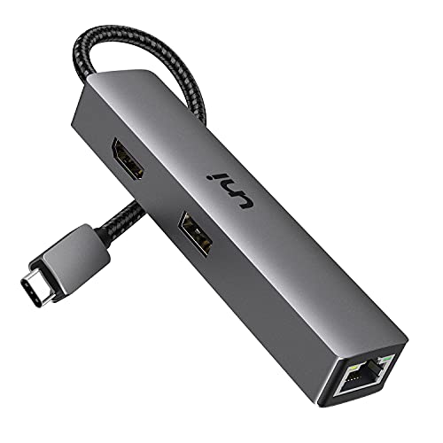 USB-C Hub Multiport Adapter, Uni 5 Ports Typ- C- Hub, mit 4K HDMI Adapter, 1 Gbps USB C Ethernet Adapter , 3 USB 3.0-Anschlüsse, für MacBook Pro, iPad Pro, XPS, Pixelbook u.s.w