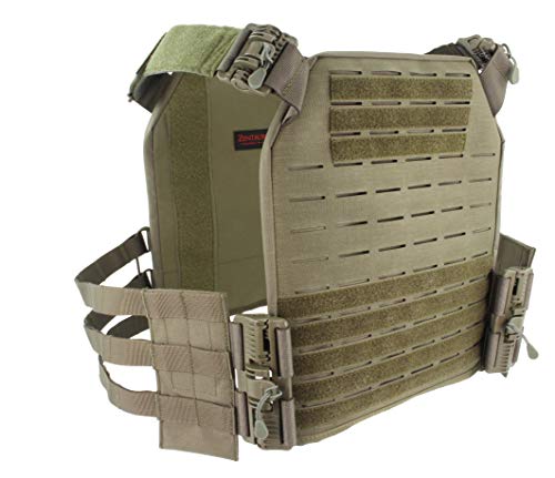 Zentauron Plattenträger Vulcan III LC Skeletor Steingrau-Oliv I Low Profile Schutzweste kugelsicher mit ROC Schnellverschluss I Einsatzweste mit MOLLE Klett für Mehrzwecktaschen I Plate Carrier