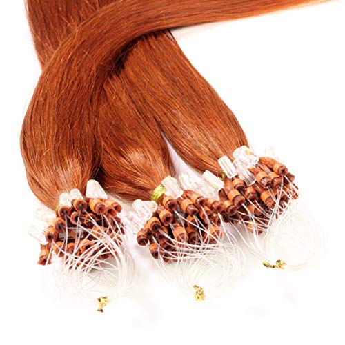 hair2heart 200 x 0.5g Echthaar Microring Loop Extensions, 60cm - glatt - #130 kupferrot